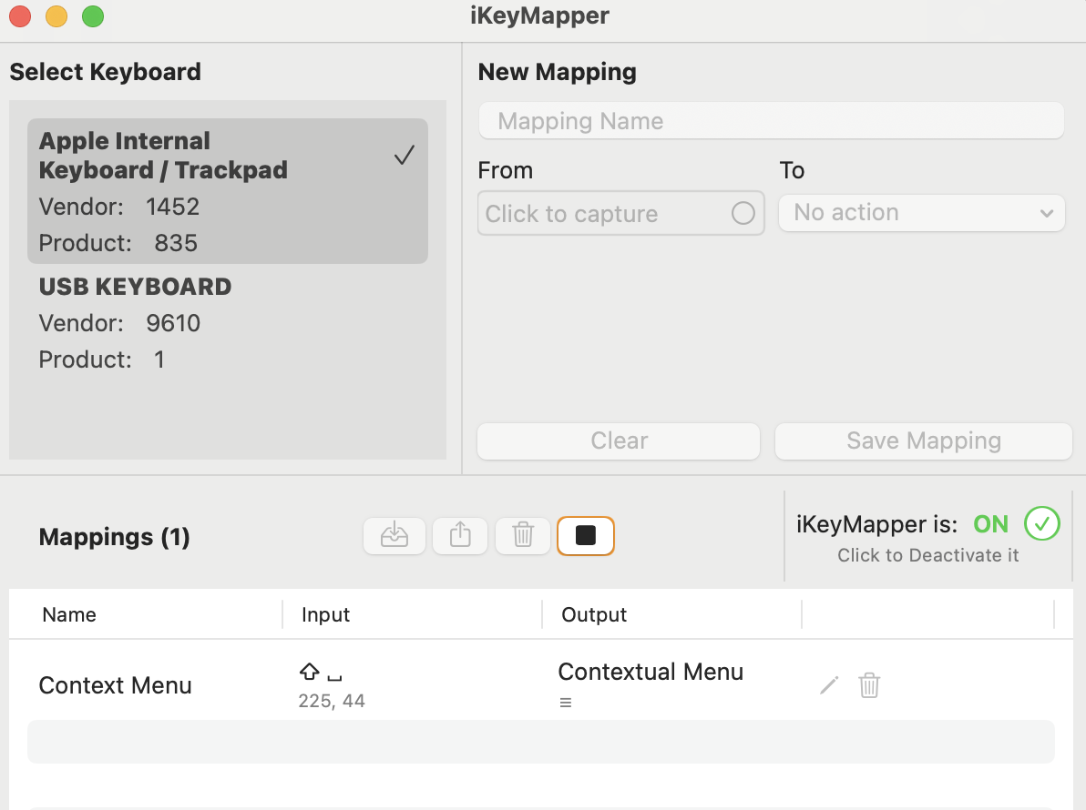 iKeyMapper activated and ready to intercept keys